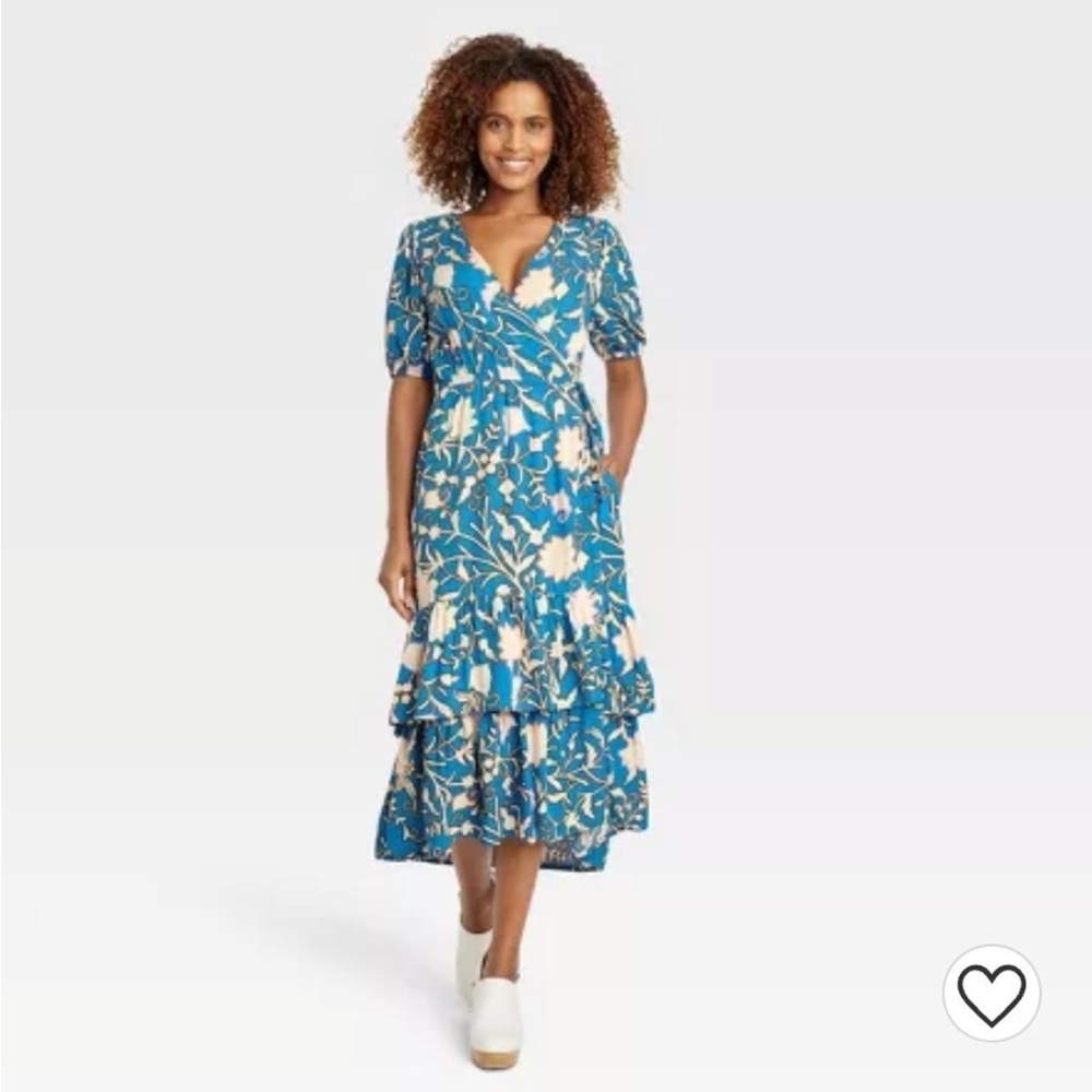 Knox Rose Teal and Cream Floral Wrap Maxi Dress